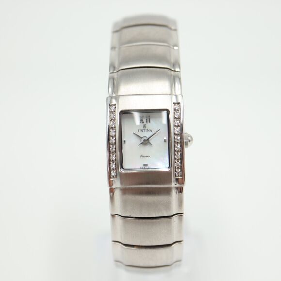 Festina Womens Silver Tone Watch 17mm MOP Rectangle Dial Stainless Steel Working - Picture 5 of 16
